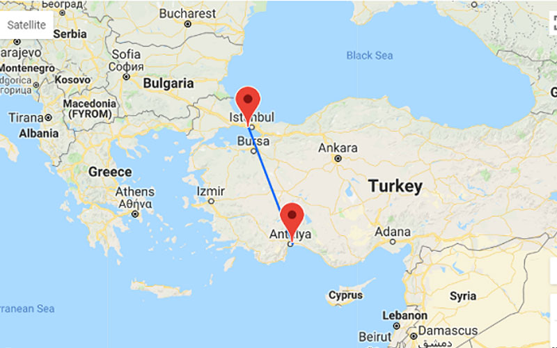 Distance from Istanbul to Antalya