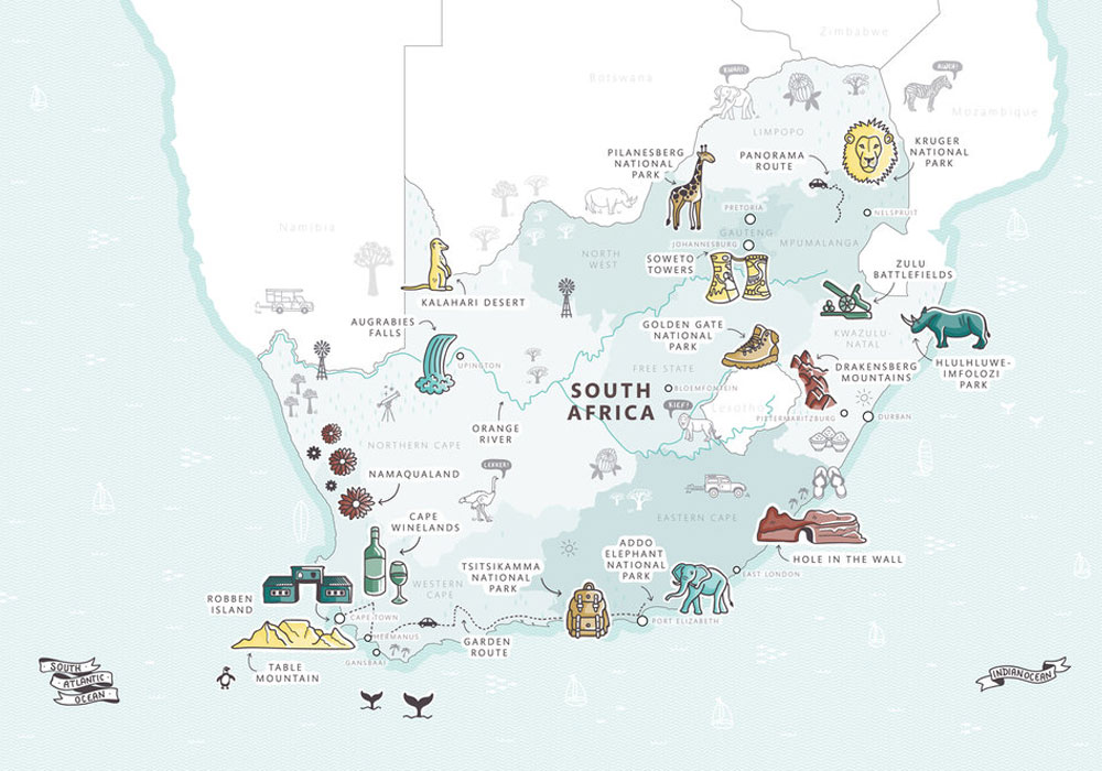 South Africa tourism map-پارساگشت